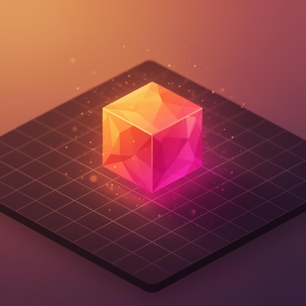 Glowing crystal cube on a grid representing the ScriptStore craft